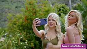 Natural Busty Blonde Lesbian Hotties Serene Siren Jazlyn Ray Kiss And Make Out On The Sofa