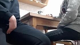 we had a strong desire for intimacy, leading to mutual masturbation and orgasm in the kitchen