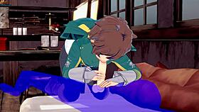 i love this konosuba yaoi where kazuma gets a blowjob with cum in his mouth, japanese asian manga anime game porn gay