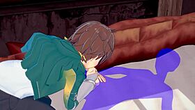 i love this konosuba yaoi where kazuma gets a blowjob with cum in his mouth, japanese asian manga anime game porn gay