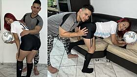 Stepson Teaches Sexy Stepmother To Play Soccer.