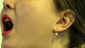 A Girl Kisses Body with Red Lipstick and Licks Pussy