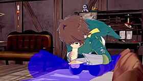 i love this konosuba yaoi where kazuma gets a blowjob with cum in his mouth, japanese asian manga anime game porn gay