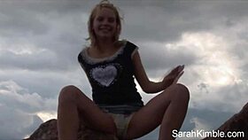 SWEET SARAH KIMBLE SHOW PUSSY CLOSEUP AT BEACH POV