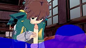 i love this konosuba yaoi where kazuma gets a blowjob with cum in his mouth, japanese asian manga anime game porn gay