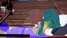 i love this konosuba yaoi where kazuma gets a blowjob with cum in his mouth, japanese asian manga anime game porn gay