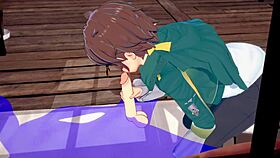 i love this konosuba yaoi where kazuma gets a blowjob with cum in his mouth, japanese asian manga anime game porn gay