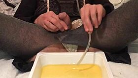 golden shower flows in a dirty old drunk scene