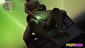 I fuck the curvy anime babe with big tits and big cock in the prime3dx fantasy strip club interracial animation