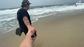 sara blonde has public sex and blowjob on a hot colombian beach trip