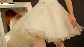 In a czech solo video, a young 18-year-old teen with long legs performs dirty dancing for an older partner in a european setting.