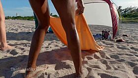 Double handjob flashing on public beach brunette bisexual interracial
