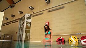 big tits petite babe deniska swims in pool underwater