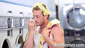 Creeping dude gets embarrassed by hot girls blowing and fucking him