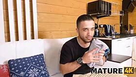 Hey, is that chubby mature woman getting her shaved pussy filled in the sauna?