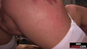 Bound submissive babe gets anally fucked by dom in lingerie