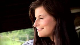 megan cox relaxes outdoors, fingering her pussy in the hay