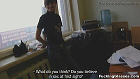 Glasses Coed Quickie Blowjob