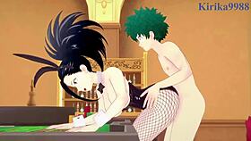 Mina Ashido and Momo Yaoyorozu team up with Izuku Midoriya for intense bunny girl sex in My Hero Academia hentai.