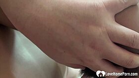 Horny busty Asian teen amateur sucks cock while getting fingered