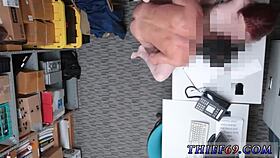 Police Apprehend First-Time Redhead Suspect To The Back Room For A Blowjob At Work