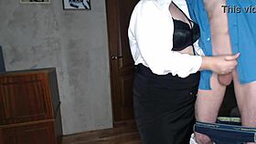 Does This Slutty Secretary Jerk Her Boss's Big Cock at Work?