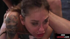 Bound submissive babe gets anally fucked by dom in lingerie