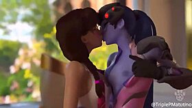 animated 3d lesbian yuri kissing hentai