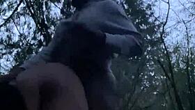 fat chick bent over for doggystyle in the woods at night