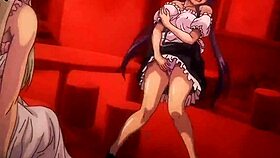 In the residence, crossdressing characters participate in lesbian orgy with music