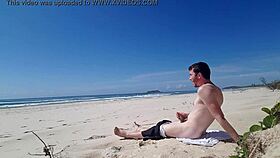 gay guy jerking off on the beach, outdoor masturbation in public