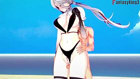 arlecchino in bikini on beach genshin fantasy