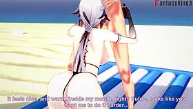 arlecchino in bikini on beach genshin fantasy