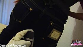 the petite babe shakes her skinny ass in jeans for the camera