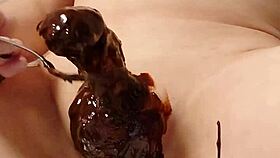 Japanese gay couple cooks a sweet chocolate banana together