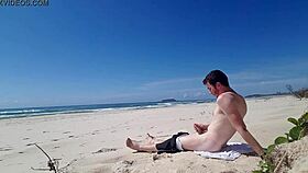 gay guy jerking off on the beach, outdoor masturbation in public