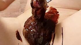 Japanese gay couple cooks a sweet chocolate banana together