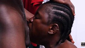 Mature ebony woman gives blowjob and squirts during rough sex