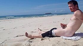 gay guy jerking off on the beach, outdoor masturbation in public