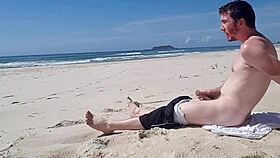 gay guy jerking off on the beach, outdoor masturbation in public