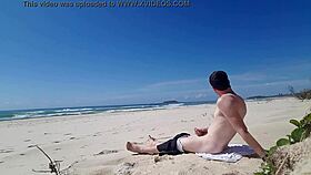 gay guy jerking off on the beach, outdoor masturbation in public
