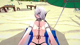 arlecchino in bikini on beach genshin fantasy