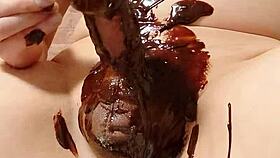 Japanese gay couple cooks a sweet chocolate banana together