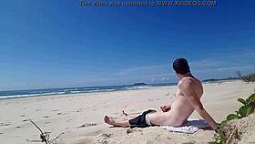 gay guy jerking off on the beach, outdoor masturbation in public
