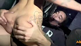 Caroleta Roots and Neto Psy fuck in the car without a condom and he cums inside