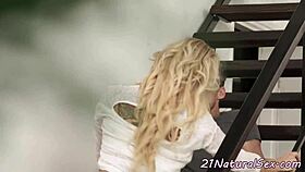 close up glamour blowjob from european model to boyfriend in spooning position