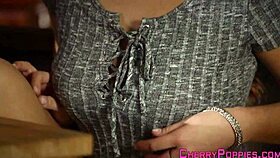 teen takes creamy cumshot with big tits blowjob and monster cock