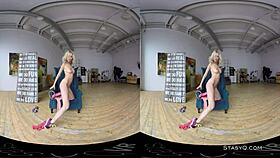 i watch this lovely blonde amateur with big natural tits stripping slowly in vr teasing me