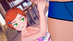 Gwen plays with cock and gets covered 😈