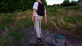 Hot blowjob while cycling in summer